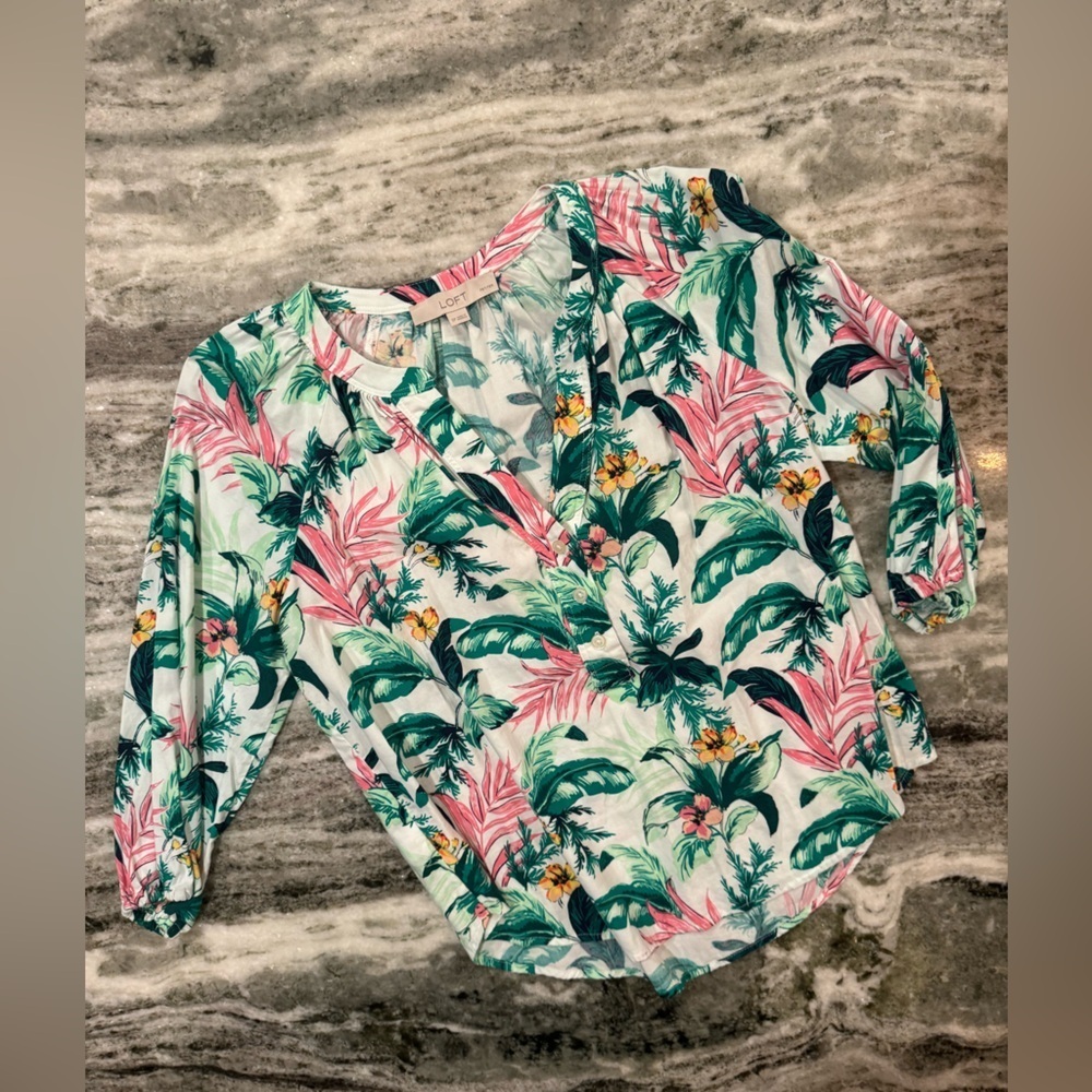 Loft Botanical Henley Blouse Petite Small